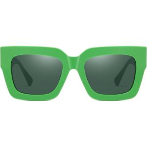 imageDUCO Trendy Square Sunglasses for Women Polarized Sunglasses UV400 Protection Sun Glasses Acetate Frame DC2380Green Frame Dark Green Lens