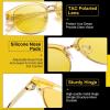 imageDUCO Round SemiRimless Night Vision Driving Glasses Polarized Anti Glare Eyewear for Men and Women HD Yellow TintedTransparent Yellow Frame Night Vision Lens