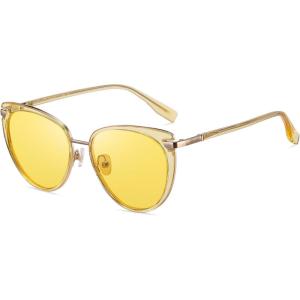 imageDUCO Cat Eye Polarized Night Vision Glasses for Women Yellow Tinted Glasses for Night Driving 1222YTransparent Yellow Frame Night Vision Lens