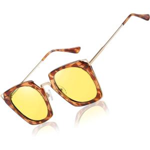 imageDUCO Classic Vintage Cateye Polarized Night Driving Glasses Anti Glare Headlight Night Vision Glasses For Women W001Tortoise