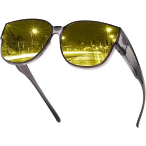 imageDUCO Night Driving Glasses Women Fit Over Glasses Night Vision Goggles Light Weight TR90 Frame Anti Glare LensAtransparent Gray Frame Night Vision Lens