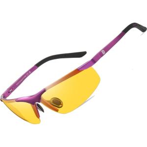 imageDUCO Night Vision Driving Glasses for Men Anti Glare Polarized HD Lens Fashion Nighttime Running Fishing Glasses DC8125Purple Frame Night Vision Lens