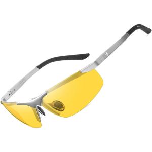 imageDUCO Night Vision Driving Glasses for Men Anti Glare Polarized HD Lens Fashion Nighttime Running Fishing Glasses DC8125Silver Frame Night Vision Lens