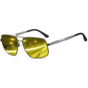 imageDUCO Night Vision Glasses For Men Night Time Driving Glasses For Men Anti Glare Black Square 9018YGun Frame Night Vision Lens