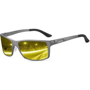 imageDUCO Night Vision Glasses For Men Night Time Driving Glasses For Men Anti Glare Black Square 9018YGunmetal Frame Night Vision Lens