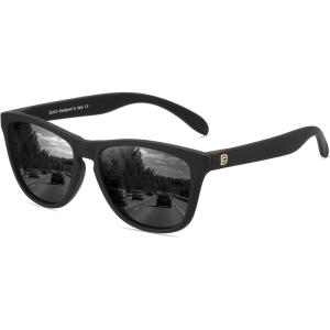 imageDUCO Retro Round Polarized Sunglasses for Men Women Driving Sun Glasses UV400 Protection Lightweight Frame Shades 3002Matte Black Frame Grey Lens