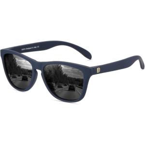 imageDUCO Retro Round Polarized Sunglasses for Men Women Driving Sun Glasses UV400 Protection Lightweight Frame Shades 3002Matte Blue Frame Grey Lens