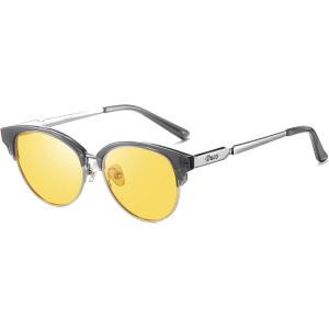 imageDUCO Round SemiRimless Night Vision Driving Glasses Polarized Anti Glare Eyewear for Men and Women HD Yellow TintedTransparent Grey Frame Night Vision Lens