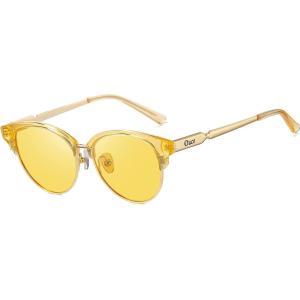 imageDUCO Round SemiRimless Night Vision Driving Glasses Polarized Anti Glare Eyewear for Men and Women HD Yellow TintedTransparent Yellow Frame Night Vision Lens