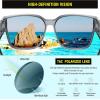 imageDUCO Fit Over Sunglasses for Men Women Wear Over Glasses Retro Wrap Around Polarized Sun Glasses UV400 Protection DC8981B Clear Grey Frame Revo Blue Lens
