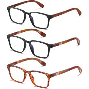 imageDUCO 3 Pack Reading Glasses for Men Women Handmade Wooden Non Plastic Eyeglasses for Readers 5212R3 Pack 15 X