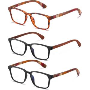 imageDUCO 3 Pack Reading Glasses for Men Women Handmade Wooden Non Plastic Eyeglasses for Readers 5212R3 Pack 25 X