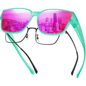 imageDUCO Fit Over Sunglasses for Men Women Wear Over Glasses Retro Wrap Around Polarized Sun Glasses UV400 Protection DC8981B Clear Green Fr Re Purple Lens