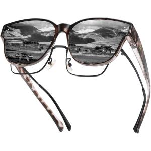 imageDUCO Fit Over Sunglasses for Men Women Wear Over Glasses Retro Wrap Around Polarized Sun Glasses UV400 Protection DC8981Grey Tortoise Frame Grey Lens