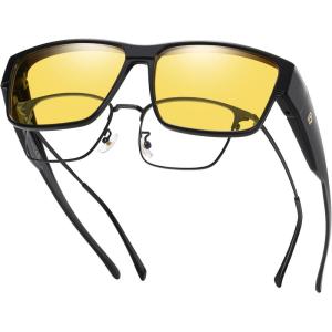 imageDUCO Polarized Fit Over Sunglasses for Men and Women UV400 Protection Retro Square Wrap Around Shades for Driving Riding 8986Shine Black Frame Night Vision Lens