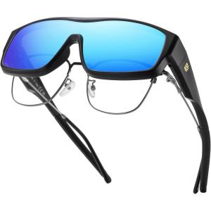 imageDUCO Sports Polarized Fit Over Sunglasses for Men Women Wrap Around Wear Over Glasses for Cycling FishingB Black Frame Revo Blue Lens