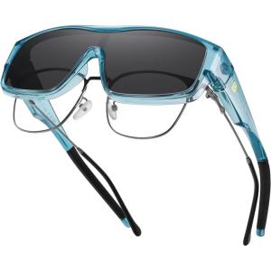 imageDUCO Sports Polarized Fit Over Sunglasses for Men Women Wrap Around Wear Over Glasses for Cycling FishingB Transparent Blue Frame Gray Lens