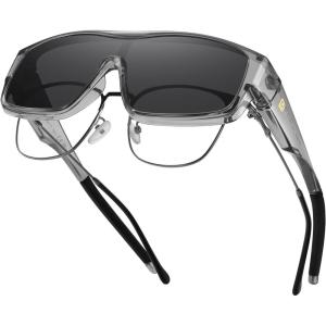 imageDUCO Sports Polarized Fit Over Sunglasses for Men Women Wrap Around Wear Over Glasses for Cycling FishingB Transparent Gray Frame Gray Lens