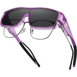 imageDUCO Sports Polarized Fit Over Sunglasses for Men Women Wrap Around Wear Over Glasses for Cycling FishingB Transparent Purple Frame Gray Lens