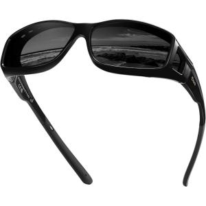 imageDUCO Fit Over Sunglasses for Men and Women Polarized UV400 Protection Wrap Around Driving Oversized Shades DC8968Black Frame Gray Lens