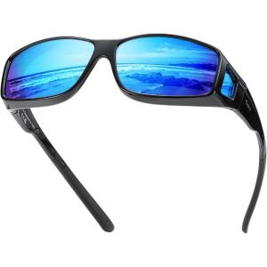 imageDUCO Fit Over Sunglasses for Men and Women Polarized UV400 Protection Wrap Around Driving Oversized Shades DC8968Black Frame Revo Blue Lens
