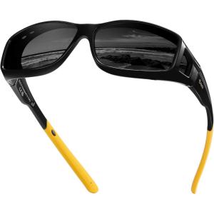 imageDUCO Fit Over Sunglasses for Men and Women Polarized UV400 Protection Wrap Around Driving Oversized Shades DC8968Black Frame Yellow Temple Gray Lens
