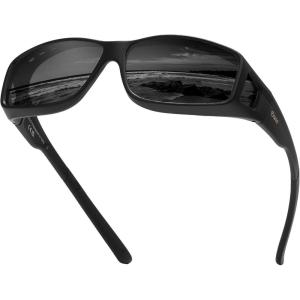 imageDUCO Fit Over Sunglasses for Men and Women Polarized UV400 Protection Wrap Around Driving Oversized Shades DC8968Matte Black Frame Gray Lens