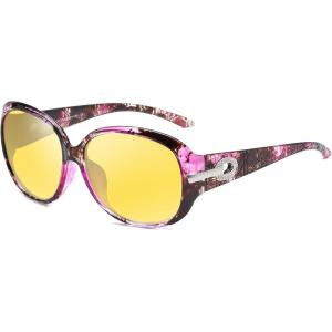 imageDUCO Night Driving Glasses Antiglare Eyewear Classic Polarized HD Night Vision Glasses For WomenA02purple Tortoise Frame Night Vision Lens