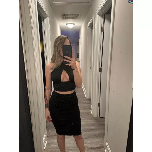 BEAGIMEG Womens Sexy Bodycon 2 Piece Sleeveless Ruched Midi Dress Cross Top Club Party DressBlack