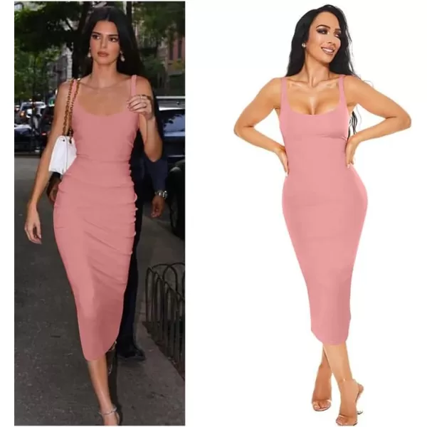 BEAGIMEG Womens Basic Tank Bodycon Sleeveless Solid Casual Long DressDarkpink