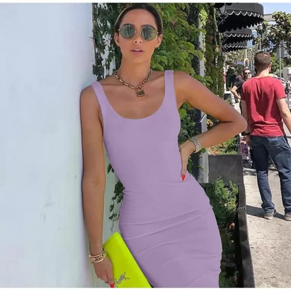 BEAGIMEG Womens Basic Tank Bodycon Sleeveless Solid Casual Long DressLavender