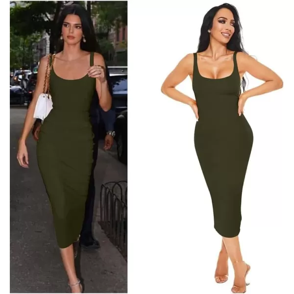 BEAGIMEG Womens Basic Tank Bodycon Sleeveless Solid Casual Long DressOlive