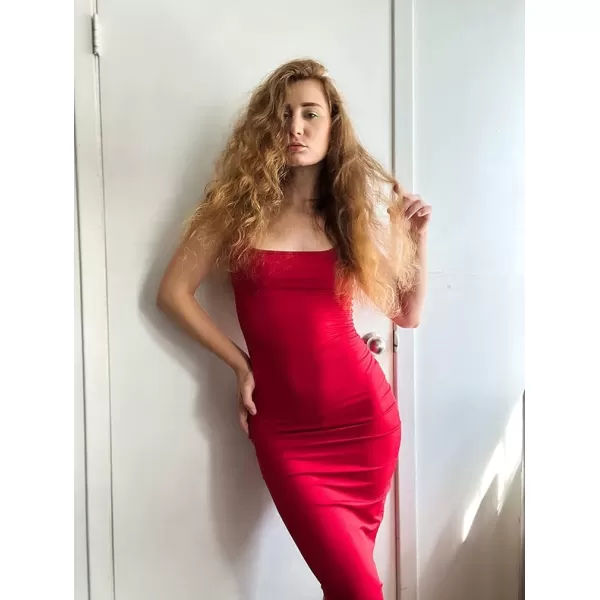 BEAGIMEG Womens Basic Tank Bodycon Sleeveless Solid Casual Long DressRed