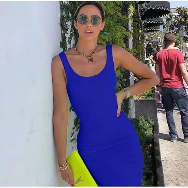 BEAGIMEG Womens Basic Tank Bodycon Sleeveless Solid Casual Long DressRoyalblue