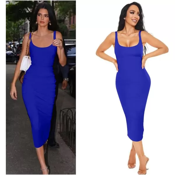 BEAGIMEG Womens Basic Tank Bodycon Sleeveless Solid Casual Long DressRoyalblue