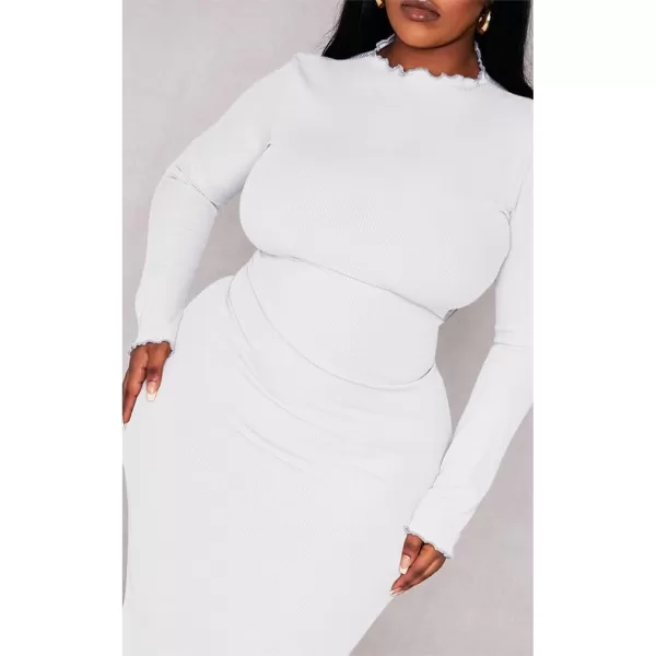 BEAGIMEG Womens Sexy Bodycon Plus Size Long Sleeve Rib Lettuce Hem Club Evening Party Maxi DressWhite