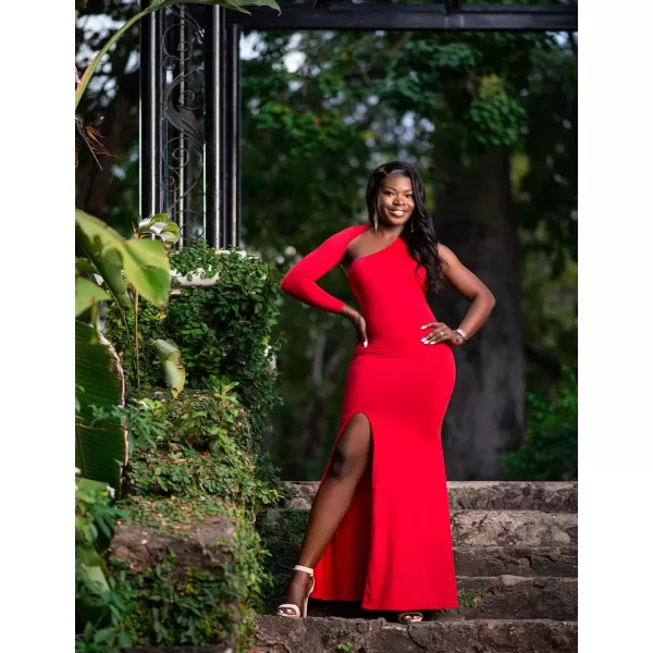 BEAGIMEG Womens Sexy Elegant One Shoulder Backless Evening Long DressRed 2 Split