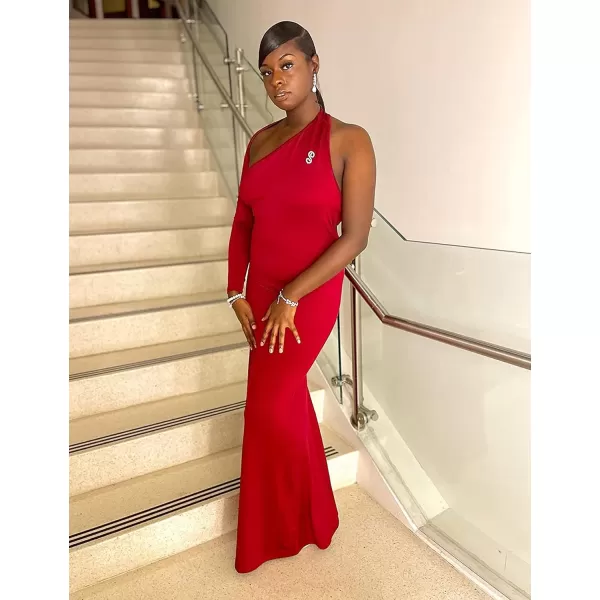 BEAGIMEG Womens Sexy Elegant One Shoulder Backless Evening Long DressRed