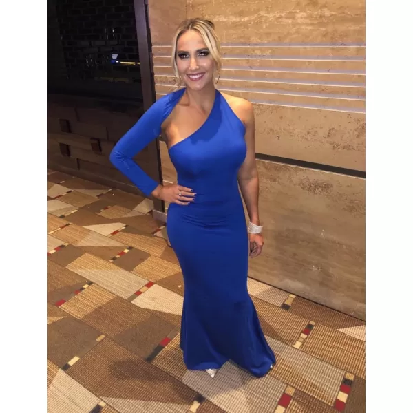 BEAGIMEG Womens Sexy Elegant One Shoulder Backless Evening Long DressRoyal Blue