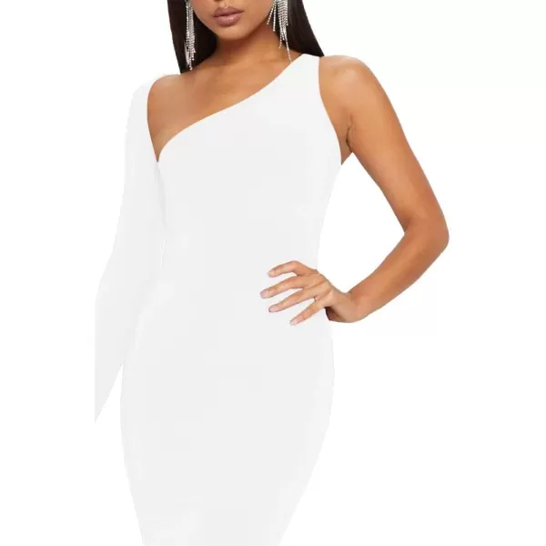 BEAGIMEG Womens Sexy Elegant One Shoulder Backless Evening Long DressWhite