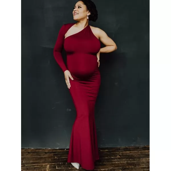 BEAGIMEG Womens Sexy Elegant One Shoulder Backless Evening Long DressWine Red