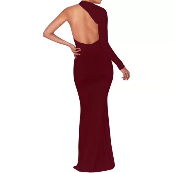BEAGIMEG Womens Sexy Elegant One Shoulder Backless Evening Long DressWine Red
