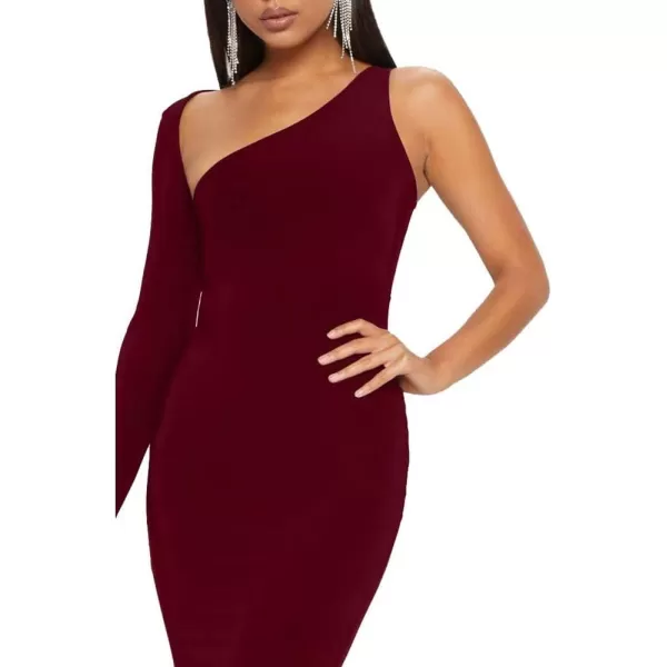 BEAGIMEG Womens Sexy Elegant One Shoulder Backless Evening Long DressWine Red