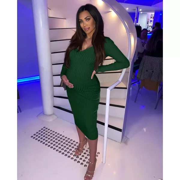 BEAGIMEG Womens Sexy Long Sleeve Off Shoulder Knit Bodycon Long DressGreen
