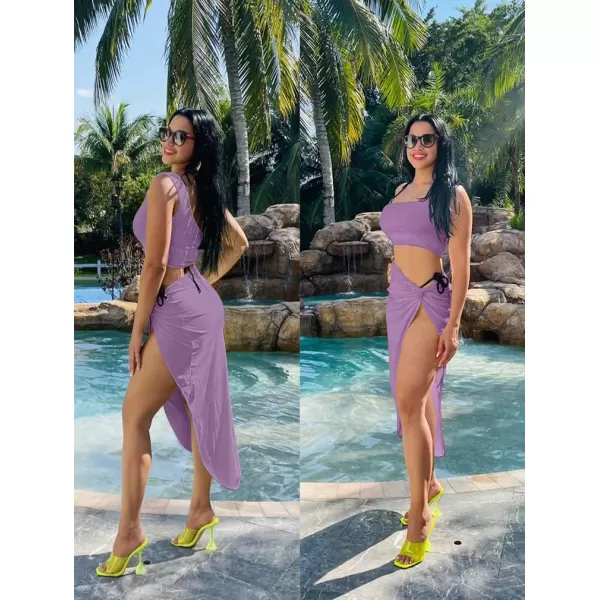 BEAGIMEG Womens Sexy One Shoulder Long Bodycon Slit Skirt 2 Pieces DressLavender