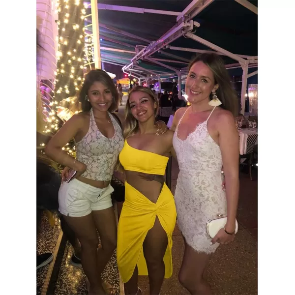 BEAGIMEG Womens Sexy One Shoulder Long Bodycon Slit Skirt 2 Pieces DressYellow