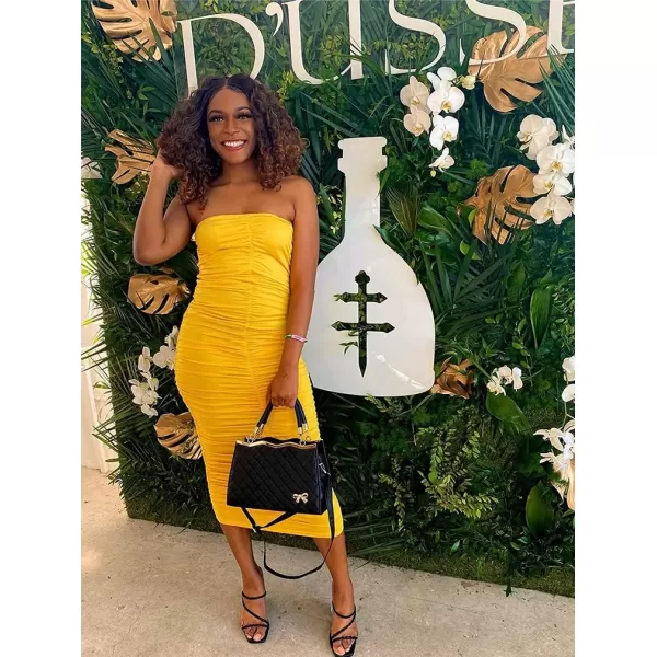 BEAGIMEG Womens Sexy Ruched Strapless Bodycon Tube Maxi Long Club DressYellow