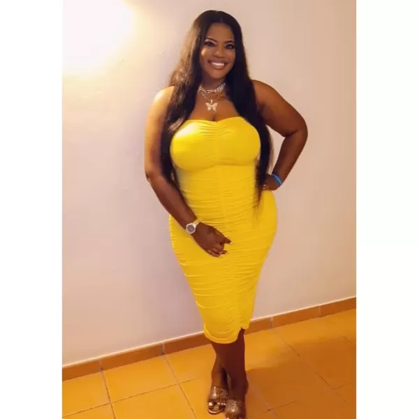 BEAGIMEG Womens Sexy Ruched Strapless Bodycon Tube Maxi Long Club DressYellow