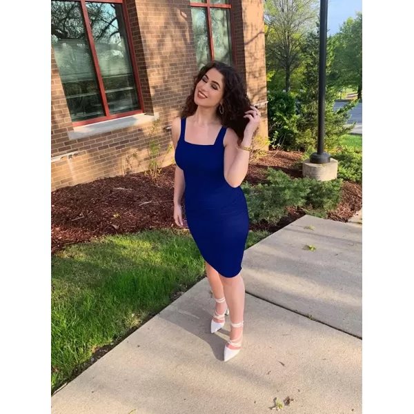 BEAGIMEG Womens Sexy Tank Top Bodycon Ruched Sleeveless Basic Midi Party DressRoyal Blue