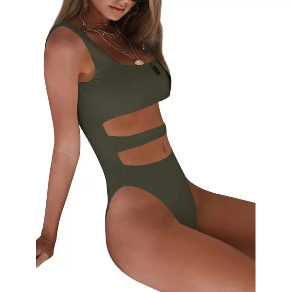 BEAGIMEG Womens Tank Top Cut Out Sleeveless Bodice Bodysuit Party ClubwearOlive